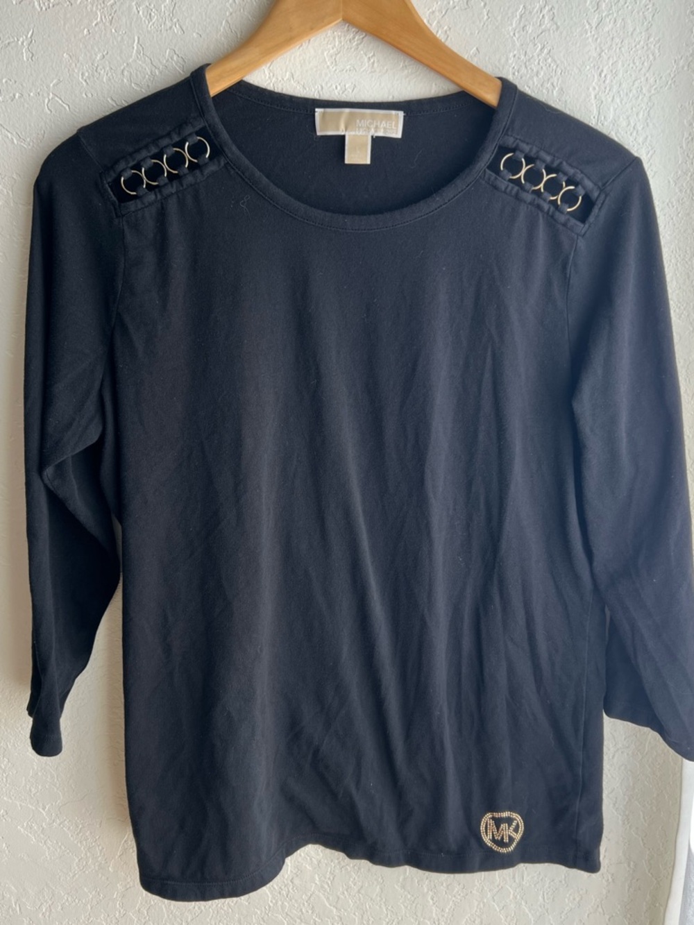 Michael Kors Black Crew Neck Long Sleeve Top with Beige Label